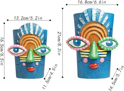 Picasso Blue Face Planter Pots Abstract Art Colorful Funky Plant Pots with Facial Expressions Unique Head Planter for Indoor Plants Home Decor (Small)
