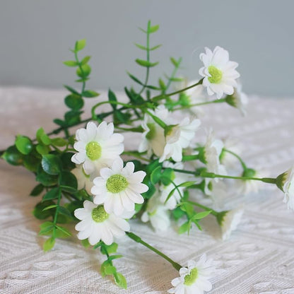 alyptus Fake Flowers for Outdoors 8 Bundles White Silk Artificial Sunflower Plants Faux Greenery for Wedding Home Garden Window Box Outdoor Planters Decor (White Fake mums)