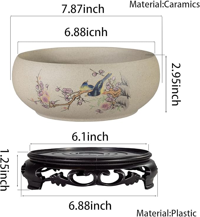 TOIVO Lotus Bowl Planter, Coarse Pottery Water Lily Flower Pot with Plastic Base, 7.8 inches (B-1)