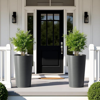 Set of 2 Tall Planters 22", Large Planters for Outdoor Indoor Plant Pots with Wire Drawing Process, Containers Large Decorative Tree Planter Front Porch Patio, Grey
