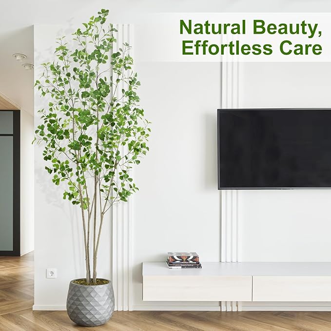 8ft Artificial Ficus Tree with Heart-Shaped Leaves - Lush & Full Branches, 95" Tall Luxurious Faux Heart-Leaf Ficus Tree, Perfect for Modern Home & Office Decor, Natural Look