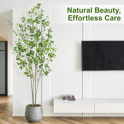 8ft Artificial Ficus Tree with Heart-Shaped Leaves - Lush & Full Branches, 95" Tall Luxurious Faux Heart-Leaf Ficus Tree, Perfect for Modern Home & Office Decor, Natural Look