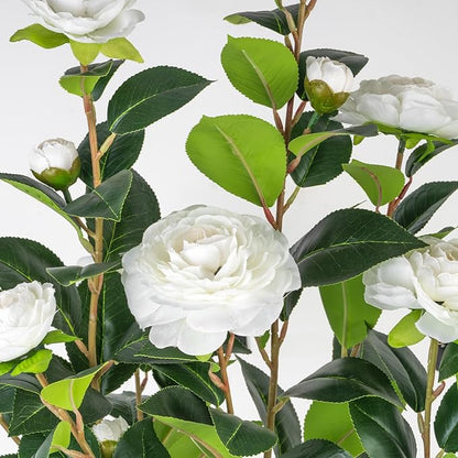 Artificial Camellia Tree 2 Pack, 3FT Faux Camellia Plant in Pot, 36 inch Fake Potted Camellia Flower Tree Plastic Camellia Tree for Modern Home Office Living Room Floor, Christmas, Decor Indoor, White