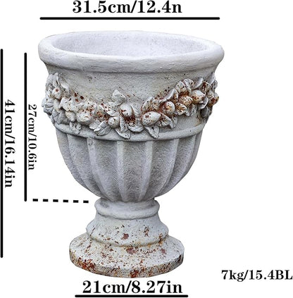 VISIBLE Vintage European Giant Garden Urn Planter, Decorative Cement and Fiber Flower Pot, Make Rust Finished, Wrap Foam Safely Delivered from Local Warehouse (Country, Large)