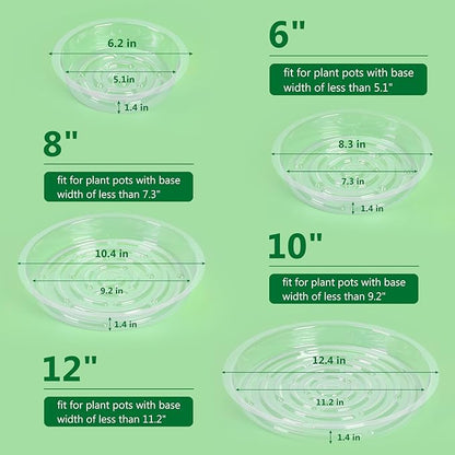 JERIA 6 Inch 20 Pack Clear Plant Saucers,Plastic Flower Pot Trays,Round Durable Plant Drip Trays for Indoor and Outdoor