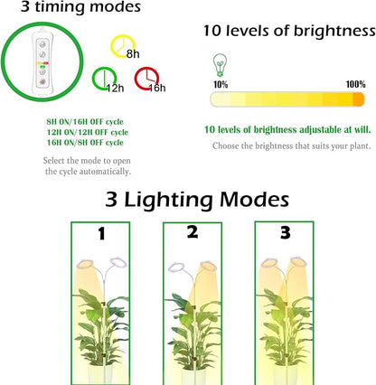yadoker Desk Plant Grow Light for Indoor Plant, Dual-Head LED Grow Light,Height Adjustable,Automatic Timer with 8/12/16 Hours,10-Level Brightness,Ideal for Small Plant Grow