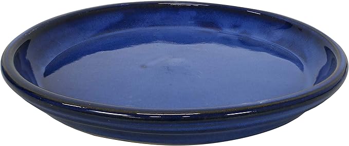 Sunnydaze 12-Inch Ceramic Plant Saucers - Plant Drip Trays for Outdoor Planter Flowerpot Drainage - Set of 4 - Imperial Blue