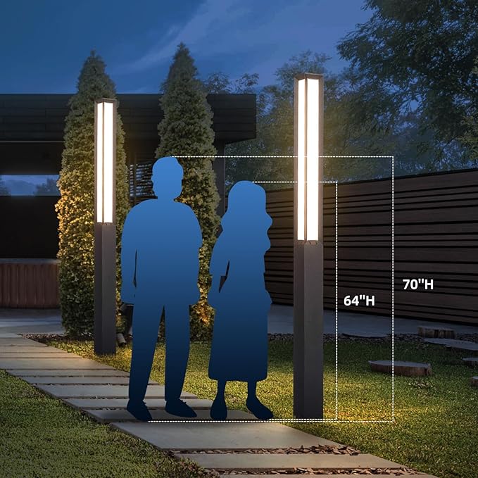 Outdoor Pathway Lights, 92 Inches Tall Bollard Light, 3000K Commercial Landscape Path Lighting, Mordern Led Bollards, IP65 Waterproof Pole Driveway Lights Wired for Sideway Garden Yard