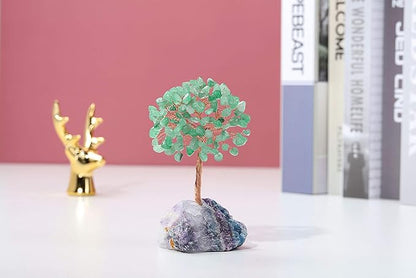 Jovivi Natural Green Aventurine Crystal Tree, Raw Healing Crystals Fluorite Base Bonsai Money Tree for Home Office Table Decor Wealth and Luck
