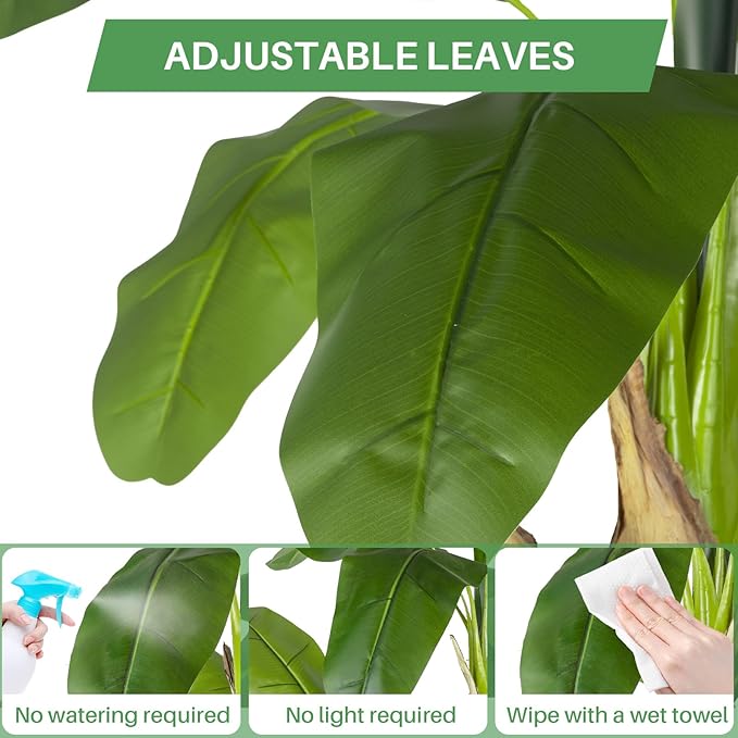Artificial Banana Tree Faux Tall Plant Fake Banana Leaf Plant Banana Silk Tree Faux Banana Leaves for Home Swimming Pool Indoor Outdoor Patio Tropical Decor