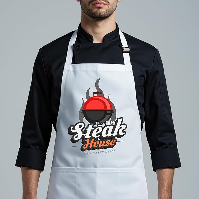 Custom Logo Apron, Personalized Name, Photo Aprons for Men&Women, Adjustable Waterproof Chef Bib with 2 Pockets, Professional Grilling Cooking Kitchen Apron, Customized BBQ, Baking Restaurant Gift
