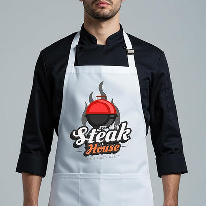 Custom Logo Apron, Personalized Name, Photo Aprons for Men&Women, Adjustable Waterproof Chef Bib with 2 Pockets, Professional Grilling Cooking Kitchen Apron, Customized BBQ, Baking Restaurant Gift