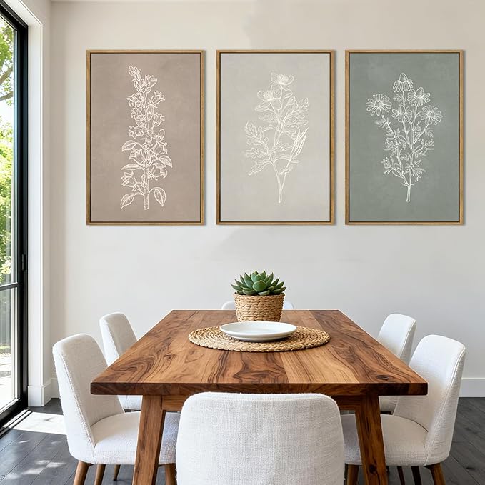 ANHUIB Neutral Botanical Wall Art Farmhouse Floral Paintings Boho Flower Wall Decor 16x24 Inch Set of 3 for Living Room Bedroom