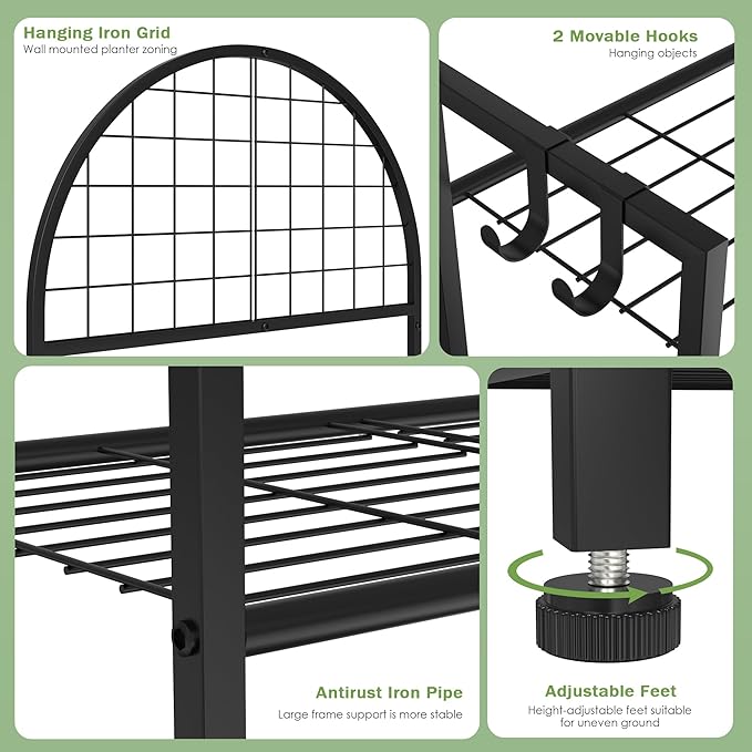 2 Tier Plant Stand Indoor Outdoor, Metal Plant Display Stand Plants Shelf Rack for Multiple Plants, Black Flower Plante Pots Holder for Patio Garden Balcony Living Room
