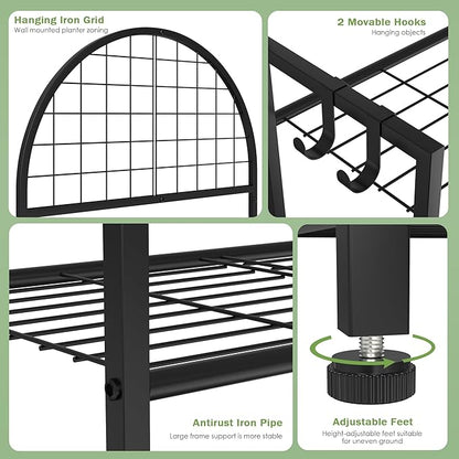 2 Tier Plant Stand Indoor Outdoor, Metal Plant Display Stand Plants Shelf Rack for Multiple Plants, Black Flower Plante Pots Holder for Patio Garden Balcony Living Room