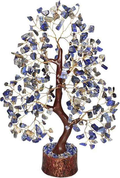 NARIBABU Lapis Lazuli Crystal Tree – 10-12 Inch Gemstone Tree with Golden Wire & Wooden Base – Healing Crystals Decor, Gifts for Her, Birthday Gift for Women, Spiritual Energy