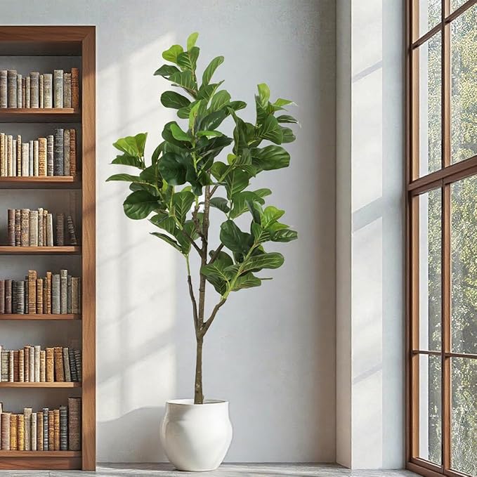 6.23ft Ficus Artificial Fiddle Leaf Tree, Lifelike Faux Lyrata Trees, Green Lush Fake Fig Tree Floor Tall Plants for Office Home Living Room Indoor Outdoor Modern Decor, Perfect Housewarming Gift