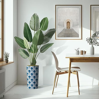 Artificial Tree in Modern Cloud Pattern Planter, Fake Bird of Paradise Silk Tree for Indoor and Outdoor Home Decoration - 67" Overall Tall (Plant Pot Plus Tree)