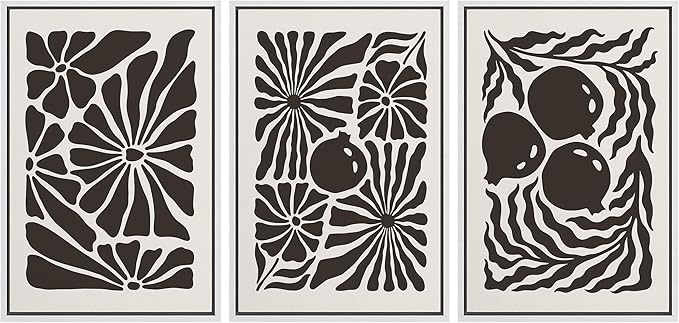 Ashbrook Framed Canvas Print Wall Art Set Mid-Century Modern Flowers & Fruit Nature Wilderness Illustrations Modern Art Floral Botanical Minimal Calm/Relax/Cozy for Bedroom - 16"x24"x3 WHITE