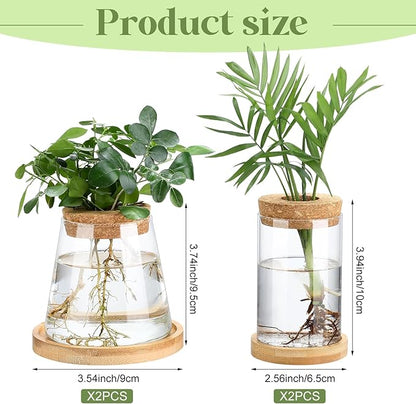 Layhit 4 Pcs Plants Propagation Stations vases Glass Planters with Wooden Lid and Bamboo Stand for Hydroponic Plants Gardening Gifts for Women Mom Home Office Tabletop Decoration(Stylish Style)