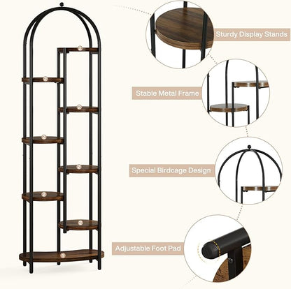 Tribesigns 8-Tier Plant Stand Indoor, 70" Tall Arched Plant Shelf with Metal Frame, Multi-Tier Flower Stand Pot Holder Corner Display Rack for Patio, Balcony, Garden, Living Room, Brow& Black