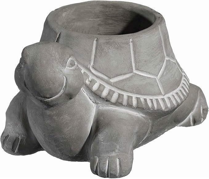 Classic Home and Garden Cement Buddies Animal Planter - Cute Desk Decoration - UV Coated Animal Vase w/Removable Drain Plug -Succulent Planter for Indoor/Outdoor Use (Turtle Planter, Natural, Large)