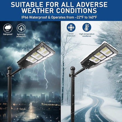 Solar Street Lights Outdoor, 6500K Solar Lights Outdoor Waterproof Dusk to Dawn, Security Flood Light with Motion Sensor and Remote for Yard, Garage, Driveway (2000W-(2 Pack))