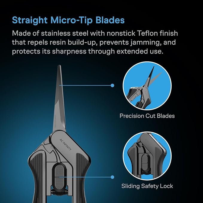 AC Infinity 6.6” Stainless Steel Pruning Shear with Cleaning Kit, Lightweight Ergonomic Design, Nonstick Teflon Coated Blades for Gardening, Hydroponics, Grow Tents
