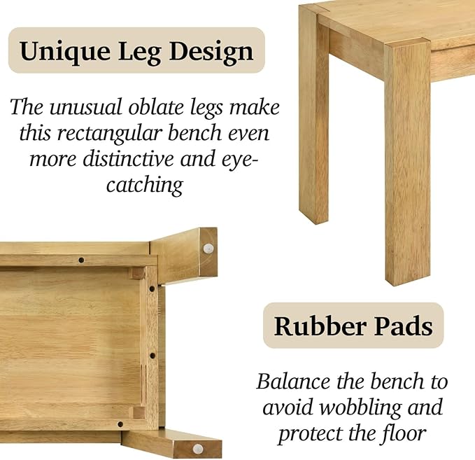 LukeAlon Solid Wood Dining Bench, 47.25" Farmhouse Natural Entryway Bench, Rustic Long Bench for Hallway Kitchen Dining Room Bedroom Living Room