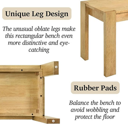 LukeAlon Solid Wood Dining Bench, 47.25" Farmhouse Natural Entryway Bench, Rustic Long Bench for Hallway Kitchen Dining Room Bedroom Living Room