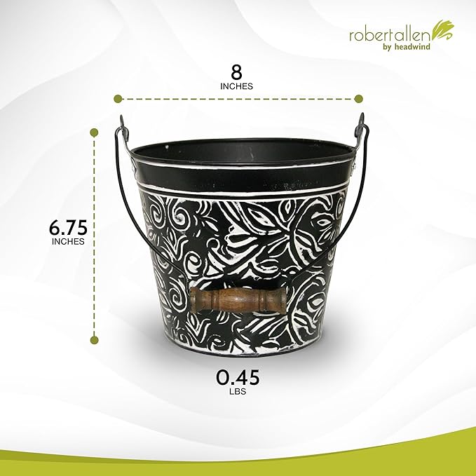 Headwind Vintage Collection - Floral Charcoal Planter with Handles – 8 Inch Medium Flower Pots Decorative Plant Indoor – Plant Pots Indoor with Drainage by Robert Allen