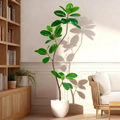 5.2FT Artificial Rubber Tree Faux Plants Indoor Faux Floor Artificial Trees Indoor,Fake Plant Fake Tropical Plants,Large Floor,Real Touch Rubber Tree for Home Decor