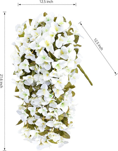 Bougainvillea Artificial Flowers Fake Plants for Outdoors Winter Decoration, 2 pcs Faux Long Trailing Vines UV Resistant Look Real White Silk Flowers for Outside Planter Front Door Porch Urn Yard Home
