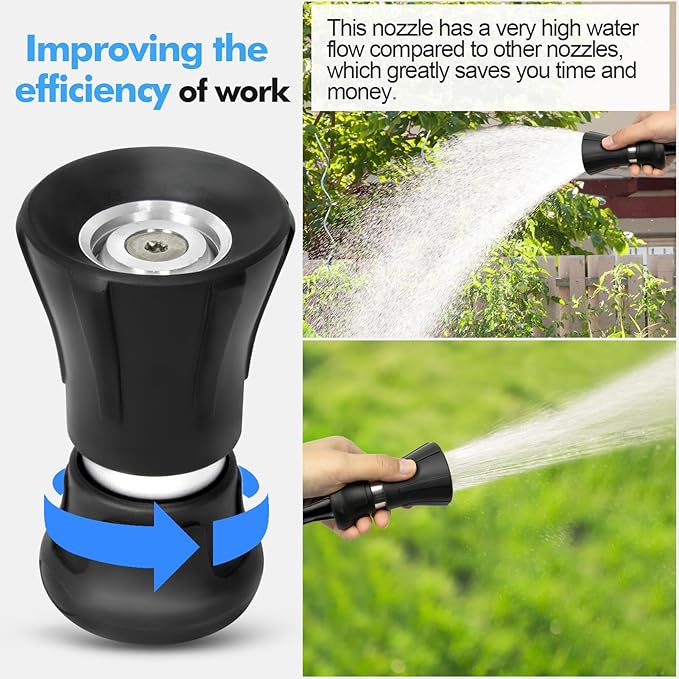 SPECILITE 5/8" Hot/Cold Water Hose 150 ft with High Flow Nozzle,Heavy Duty Flexible Rubber Garden Hose -50℉ to 158℉ With 3/4" Stainless Steel Fittings for Yard, Outdoor, Farm, Lightweight, Black