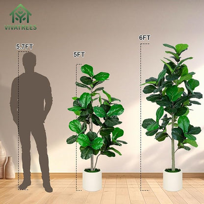 6FT Fiddle Leaf Fig Artificial Tree with White Planter Pot,Faux Floor Plant, Indoor and Outdoor Fake Plants for Home Office Decor