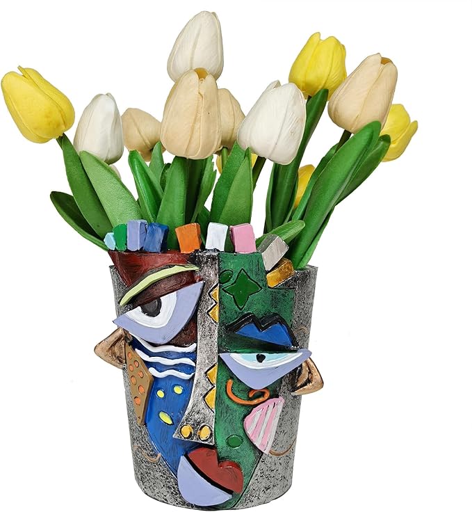 5.9" High Handcrafted Abstract Face Planter with Drain Hole - Vibrant Resin Flower Pot for Indoor Outdoor Decor