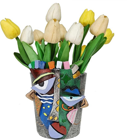 5.9" High Handcrafted Abstract Face Planter with Drain Hole - Vibrant Resin Flower Pot for Indoor Outdoor Decor