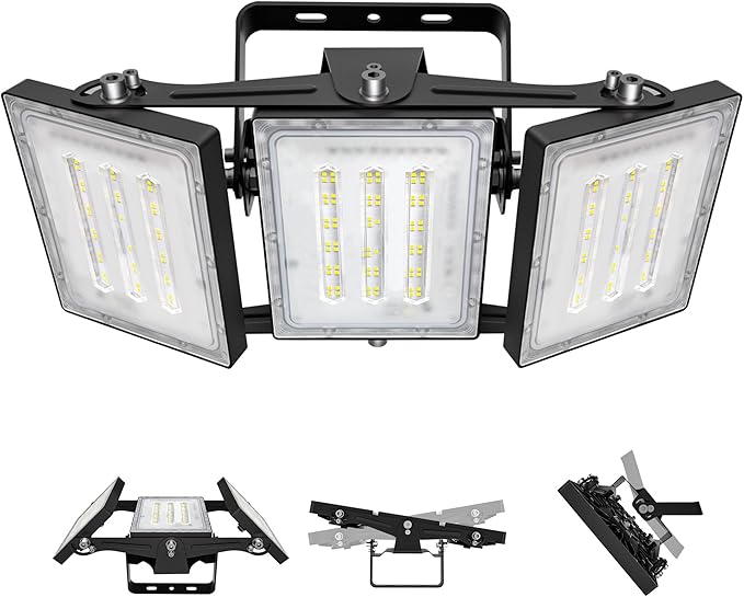 LED Flood Light Outdoor, STASUN 150W 15000lm 6000K Daylight White IP66 Waterproof, Commercial Parking Lot Light,3 Heads for Yard Street Stadium House Floodlight Bright Security Lights for Outdoor Area