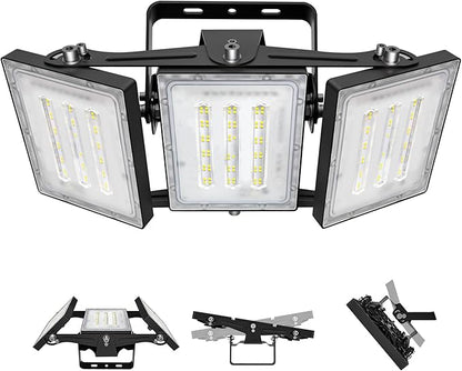 LED Flood Light Outdoor, STASUN 150W 15000lm 6000K Daylight White IP66 Waterproof, Commercial Parking Lot Light,3 Heads for Yard Street Stadium House Floodlight Bright Security Lights for Outdoor Area