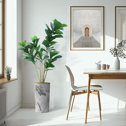 Artificial Tree in Gray Marble Effect Planter, Fake Ficus Lyrata Silk Trees for Indoor and Outdoor Home Decoration - 66" Overall Tall (Plant Pot Plus Tree)
