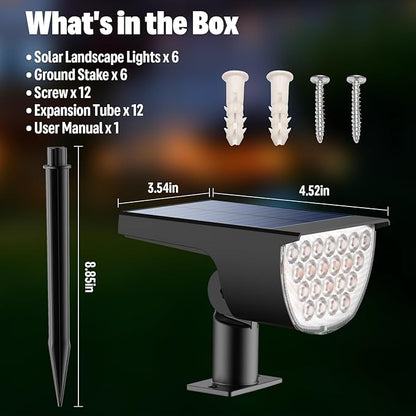 Solar Lights Outdoor Waterproof IP65, 76 LED 3 Lighting Modes Solar Spot Lights Outdoor Yard Garden Landscape Pathway (Warm White, 6 Pack)