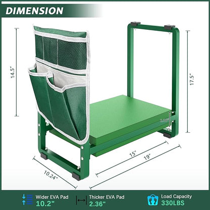 FLINTER 10.2" Wider Garden Kneeler and Seat, Heavy Duty Thick Gardening Bench for Kneeling and Seat - Garden Kneelers for Seniors, Gardening Stools for Women, Grandparents, Gardeners, Green