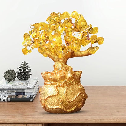 Golden Money Tree Ornament Bring Good Luck Fortune Lucky Bag Tree Resin Figurine Statue Sculpture Home Office Desktop Fengshui Decoration (Golden)