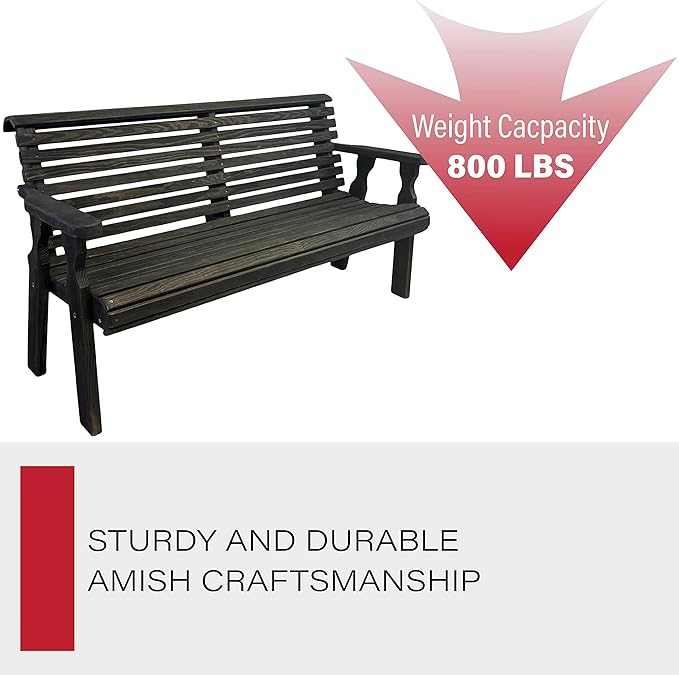 Amish Casual Heavy Duty 5 Foot Roll Back Outdoor Bench in Black Stain - Amish Made in The USA from Treated Pine for Outdoor Durability, 700 Lb Weight Capacity