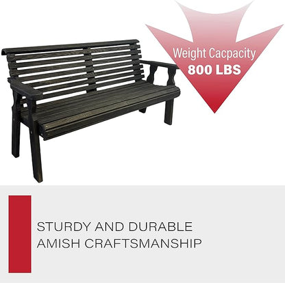 Amish Casual Heavy Duty 5 Foot Roll Back Outdoor Bench in Black Stain - Amish Made in The USA from Treated Pine for Outdoor Durability, 700 Lb Weight Capacity