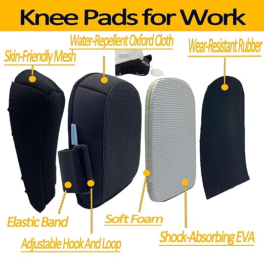 Knee Pads for Work | Made of Tear-Resistant and Waterproof Nylon Oxford Cloth and Durable Rubber | Floor-Safe Anti-Slip Kneepads for ConstructionMechanical Repair Work Black