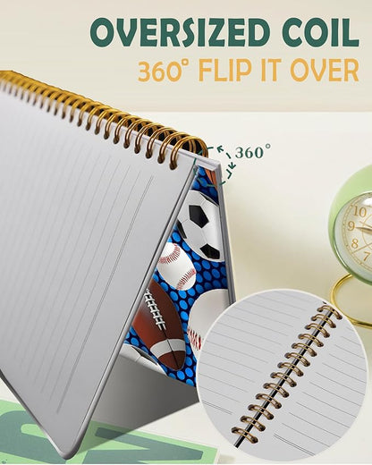 Ruled Spiral Writing Notebook,A5 Hardcover Lined College Journal for Women,Strong Twin-Wire Binding with Premium Paper,8.4" X 6",Perfect for School,Office,Home(Sport Baseball Football)