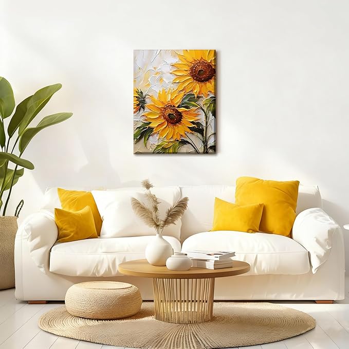 Sunflower Canvas Wall Art Abstract Sunflower Texture Landscape Wall Decor Artwork Yellow Floral Pictures Paintings Modern Botanical Posters Print Living Room Dining Room Kitchen Decor 16×24 Inch