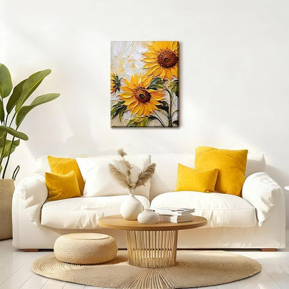 Sunflower Canvas Wall Art Abstract Sunflower Texture Landscape Wall Decor Artwork Yellow Floral Pictures Paintings Modern Botanical Posters Print Living Room Dining Room Kitchen Decor 16×24 Inch
