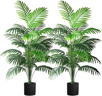 4ft 2pcs Large Artificial Plants Fake Palm Tree Tropical Palm Leaves Faux Palm Plants Tall Tree Indoor Real Touch Plastic Monstera Leaves for Home Garden Outdoor Office Decor (4ft/125cm-2pcs)